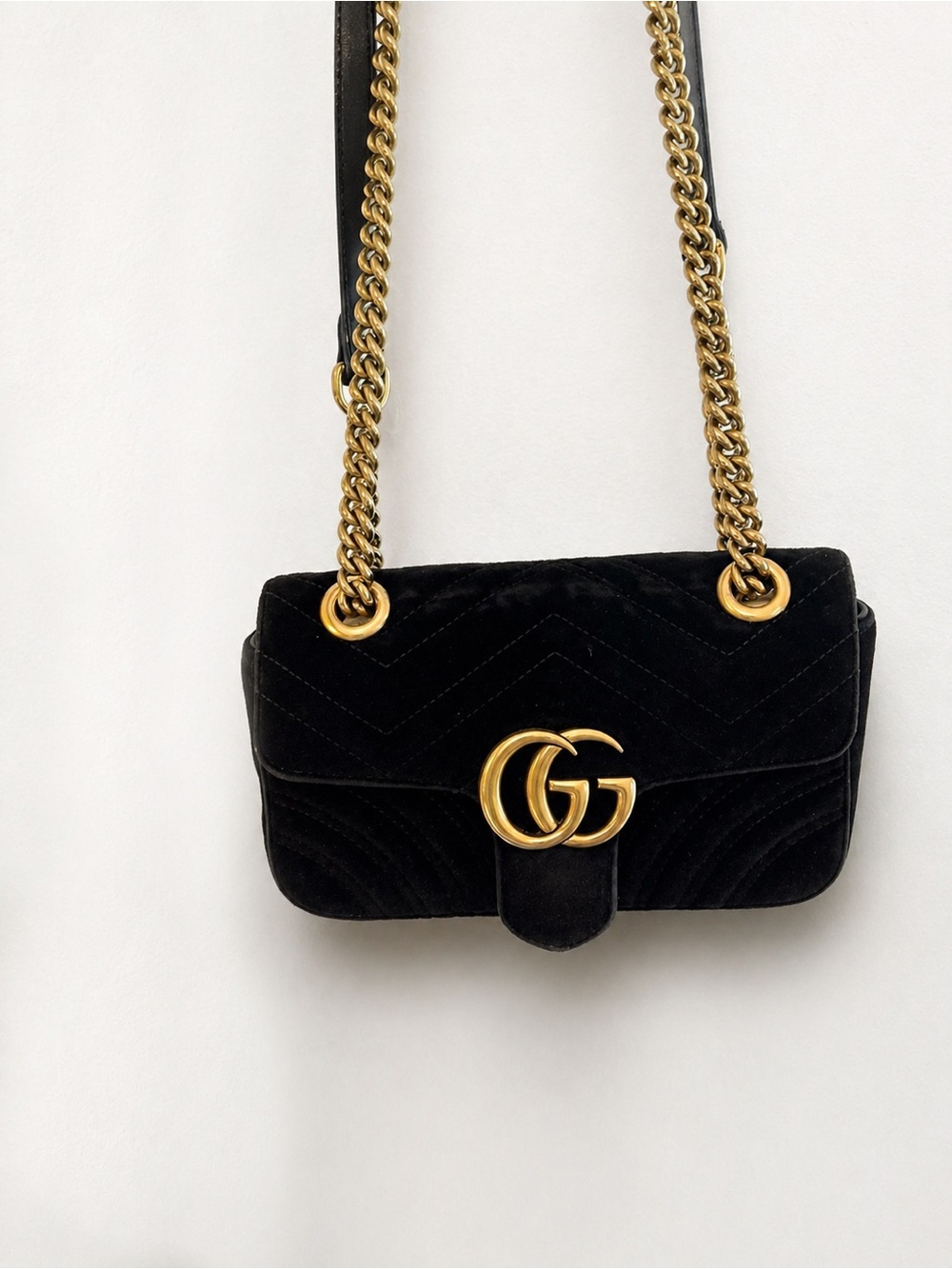 Gucci GG Marmont Small Velvet Shoulder Bag Gold Hardware w/ Box & Dustbag